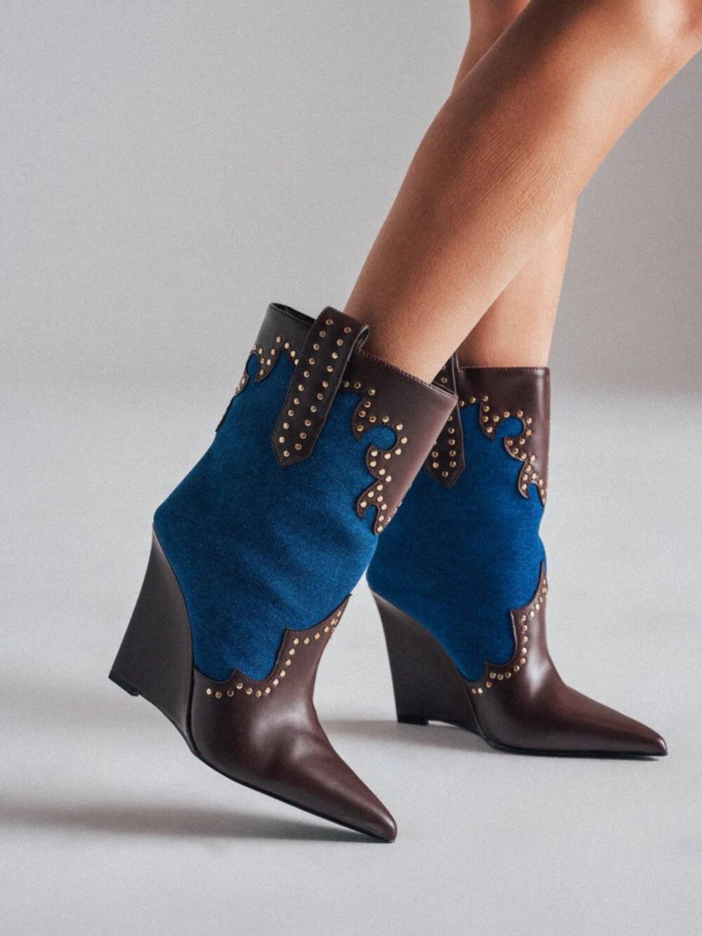 AKIRA AZALEA WANG TALLULAH DENIM WEDGE WESTERN BOOTIE Size 66